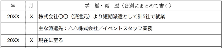 短期・単発派遣をまとめて書く場合